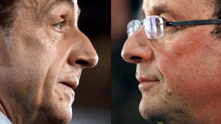 BVA : Nicolas Sarkozy devancé par François Hollande de 7 points au 1er tour. (PATRICK KOVARIK FRED DUFOUR / AFP)