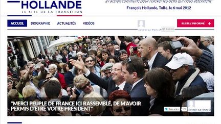 La page d'accueil du site de François Hollande après son élection à la présidence de la République. (DR)