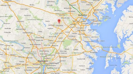 La fusillade a eu lieu au centre commercial de Columbia, dans le Maryland (Etats-Unis), situ&eacute; entre Washington et Baltimore, le 25 janvier 2014. ( GOOGLE MAPS / FRANCETV INFO )