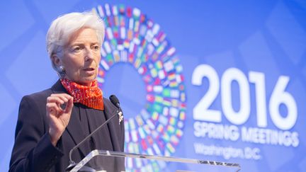 Christine Lagarde, directrice du FMI, lors d'un séminaire à Washington le 11 avril 2016. (STEPHEN JAFFE / IMF / AFP)