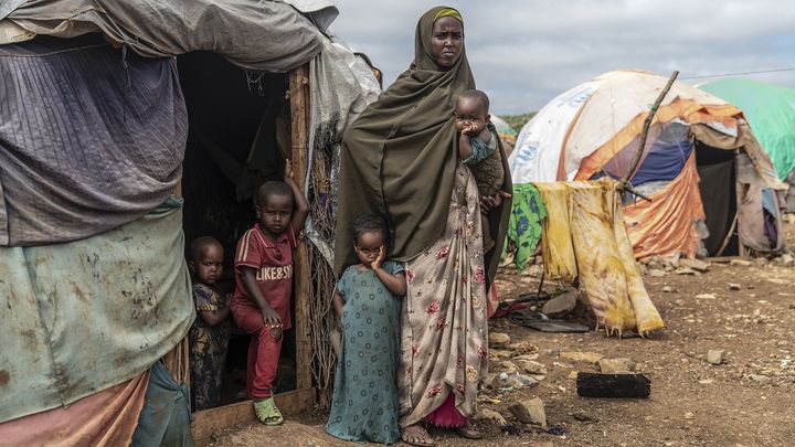 La sécheresse ayant décimé son bétail, cette famille a quitté un village au centre du pays et est récemment arrivée dans un camp de déplacés à Baidoa. (Giles Clarke pour l'OCHA)