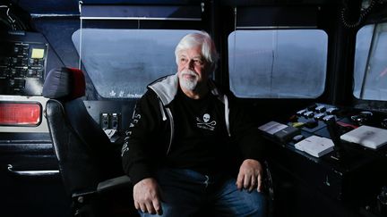 Commander Paul Watson on his ship the "Brigitte Bardot" in January 2015. (THOMAS PADILLA / MAXPPP)