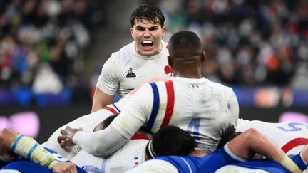 Le demi de mêlée et capitaine des Bleus, Antoine Dupont, contre l'Italie, le 6 février 2022 au Stade de France. (FRANCK FIFE / AFP)