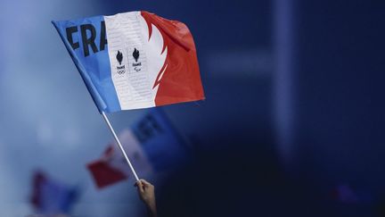 Un drapeau tricolore lors de célébrations au Club France des Jeux paralympiques de Paris, le 5 septembre 2024. (VINCENT CURUTCHET / AFP)