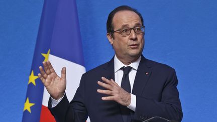 Le président de la République, François Hollande, délivre un discours à Paris, le 14 mars 2016. (MICHEL EULER / AFP)