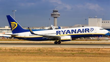 Un&nbsp;Boeing B737-800 de la compagnie aérienne&nbsp;Ryanair, le 21 juillet 2018, à l'aéroport de Majorque,&nbsp;en Espagne. (MARKUS MAINKA / PICTURE ALLIANCE / AFP)