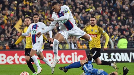 Kylian Mbappé a inscrit cinq buts lors du match de coupe de France Pays de Cassel - PSG, le 23 janvier 2023. (FRANCOIS LO PRESTI / AFP)