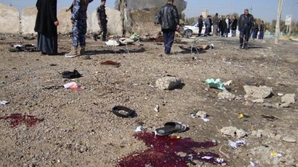 Lieu de l'attentat qui a fait 50 morts le 18/01/2011 à Tikrit, à la veille de l'attentat de Baquouba qui a fait 13 morts (AFP/MAHMUD SALEH)