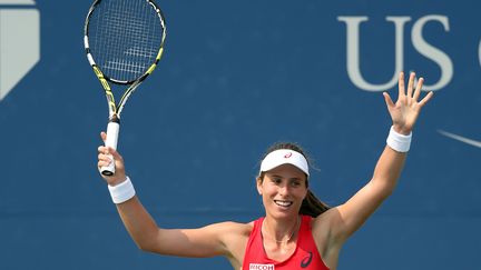 La joie de Johanna Konta après son match marathon contre Garbine Muguruza (MATTHEW STOCKMAN / GETTY IMAGES NORTH AMERICA)