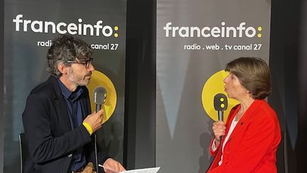 Catherine Colonna, ministre de l’Europe et des Affaires étrangères, interrogé par Franck Mathevon, le 22 juin 2023, sur franceinfo. (MARJORIE BIDAULT / FRANCEINFO)