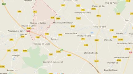 Capture d'écran d'une partie de l'Aisne, où se situe la commune de&nbsp;Nouvion-et-Catillon. (GOOGLE MAPS)