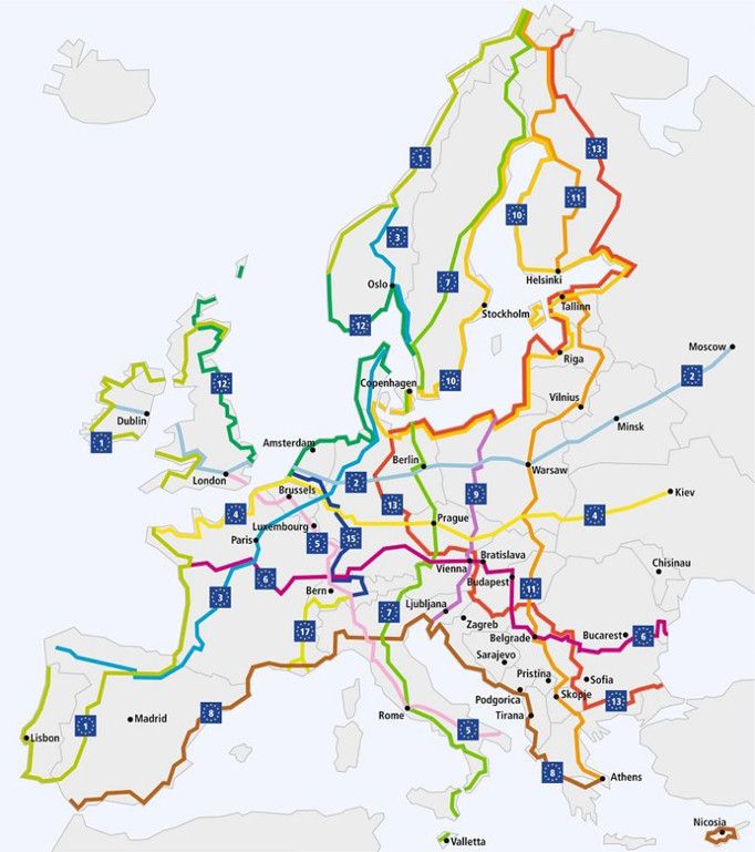 La carte des pistes cyclables européennes.&nbsp; (ECF)