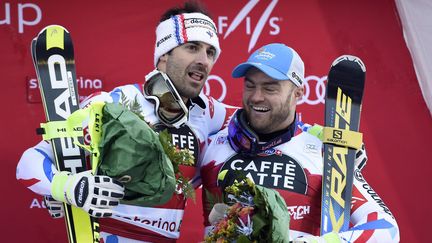 &nbsp; (Adrien Théaux, 1er de la descente de Santa Caterina, et David Poisson, 3e  ©maxPPP)