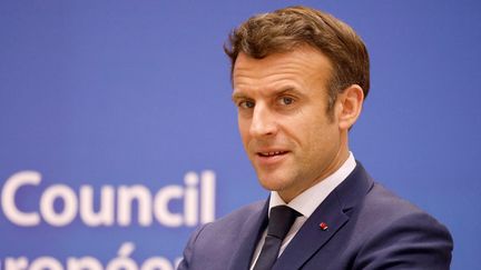 Emmanuel Macron à Bruxelles (Belgique), le 24 mars 2022. (LUDOVIC MARIN / AFP)