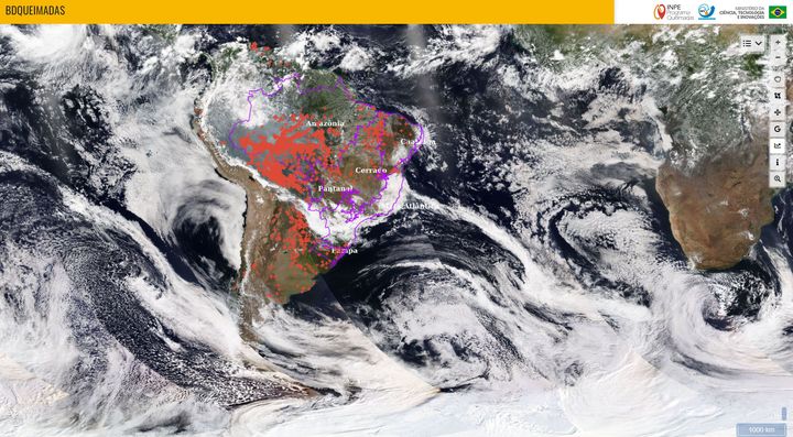 Les foyers d'incendies repérés par l'Institut brésilien de recherches spatiales (INPE), le 6 septembre 2022. (INSTITUT NATIONAL DE RECHERCHE SPATIALE / PROGRAMA QUEIMADAS)