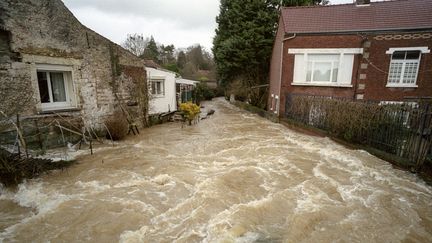 Blendecques, dans le Pas-de-Calais, le 4 janvier 2024. La rivière Aa est encore sortie de son lit. (THIERRY MONASSE / GETTY IMAGES EUROPE)