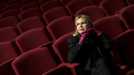 La comédienne Bulle Ogier le 18 avril 2017 à Barcelone, lors de la présentation d'un cycle de films consacré au cinéaste Jacques Rivette (QUIQUE GARCIA / EFE / MaxPPP)