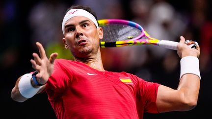 Rafael Nadal lors du premier match du quart de finale de Coupe Davis entre l'Espagne et les Pays-Bas, contre Botic van de Zandschulp, le 19 novembre 2024 à Malaga. (SIPA)