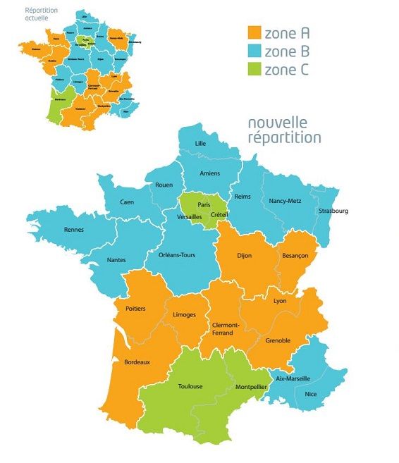 Les nouvelles zones A, B et C de vacances scolaires (MINISTERE DE L'EDUCATION NATIONALE )