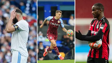 Karim Benzema, Lucas Digne et Moussa Diaby ont tous marqué le week-end européen. (BURAK AKBULUT / ANADOLU AGENCY / ANADOLU AGENCY VIA AFP LINDSEY PARNABY / AFP MARIUS BECKER / DPA / DPA PICTURE-ALLIANCE VIA AFP)