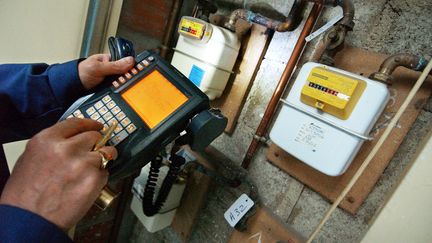 Un employé relève&nbsp;des compteurs de gaz dans le Calvados. (MYCHELE DANIAU / AFP)