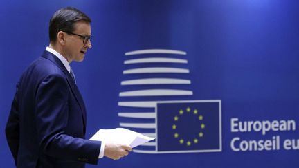 Le Premier ministre polonais Mateusz Morawiecki à Bruxelles (Belgique), le 21 octobre 2021. (YVES HERMAN / POOL / AFP)