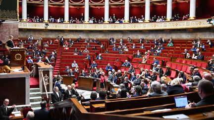 En séance, l'hémicycle de l'Assemblée nationale, à Paris, le 14 février 2023. (BERTRAND GUAY / AFP)