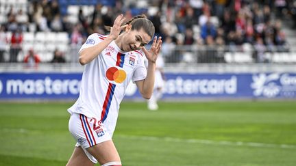 La Lyonnaise Signe Bruun lors du match entre l'Olympique Lyonnais et Guingamp en D1 Arkema, le 25 mars 2023. (NORBERT GRISAY  / MAXPPP)