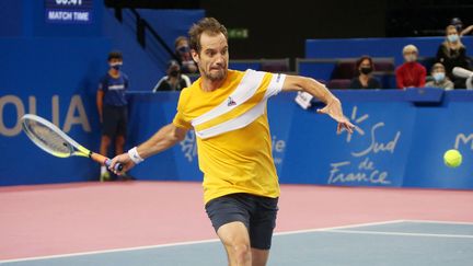 Richard Gasquet&nbsp;lors de son match face à&nbsp;Soon-woo Kwon, le 3 février 2022 à Montpellier.&nbsp; (LAURENT LAIRYS / LAURENT LAIRYS)