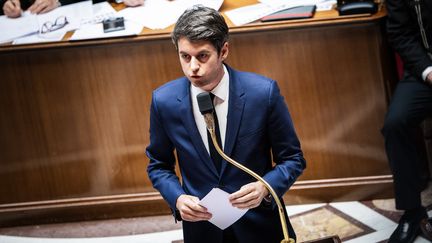 Prime Minister Gabriel Attal on March 26, 2024, at the National Assembly in Paris.  (AMAURY CORNU / HANS LUCAS /AFP)