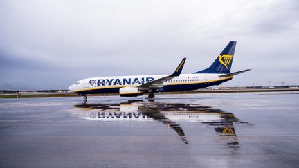 Un avion de la compagnie irlandaise Ryanair, le 1er février 2020 sur le tarmac de l'aéroport de Francfort, en Allemagne. (ANDREAS ARNOLD / DPA / AFP)