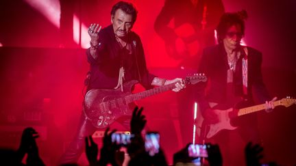 Johnny Hallyday lors d'un concert le 17 juillet 2016 à Nîmes. (MAXPPP)