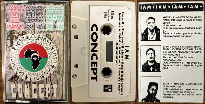 La fameuse première cassette démo du groupe marseillais IAM, "Concept", éditée en 1990 à quelques centaines d'exemplaires. Jaquette recto-verso et cassette.&nbsp; (PRETEUR VINCENT PIOLLET)