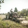 Un agriculteur bio passe une herse avec son tracteur sur un champ de son exploitation à Avignon (Vaucluse), le 15 septembre 2020. (SANDRINE MULAS / HANS LUCAS / AFP)