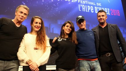 Lors de la soirée d'ouverture du Festival de l'Alpe d'Huez 2018 : le président du jury Franck Dubosc avec les autrers membres, Audrey Dana, Reem Kherici, Christophe Lambert et Arnaud Ducret. 
 (PHOTOPQR/LE DAUPHINE/MAXPPP)