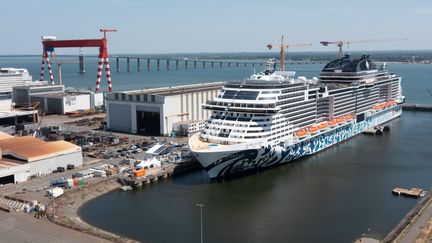 Le paquebot MSC Euribia, propulsé au GNL. Ici à Saint-Nazaire (Loire-Atlantique) le 30 mai 2023 (FRANCK DUBRAY / MAXPPP)