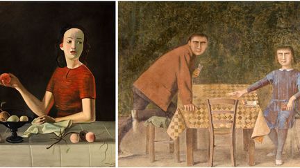 André Derain, "Geneviève à la pomme" vers 1937-38, Collection privée - Balthus, "Les Joueurs de cartes", 1968-1973, Museum Boijmans Van Beuningen, Rotterdam
 (A gauche © Thomas Hennocque © ADAGP, Paris 2017 - A droite © Balthus © Museum Boijmans Van Beuningen, Rotterdam Photographer: Studio Tromp, Rotterdam)