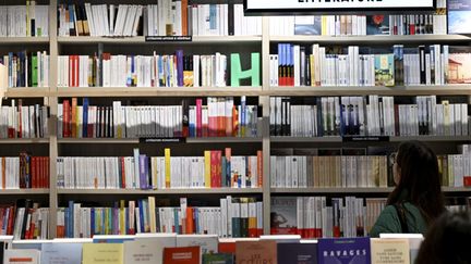 Une personne devant le rayonnage des livres "Littérature" d'une librairie. (ALEXANDRE MARCHI / MAXPPP)