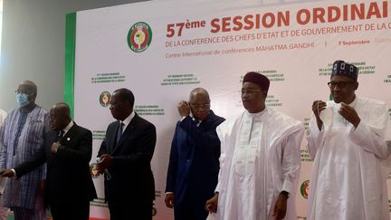 Le 7 septembre 2020 : les présidents des pays membres de la Cédéao, lors du dernier sommet qui a réuni à Niamey, au Niger, les 15 pays de l'Afrique de l'Ouest. Au menu, la situation politique au Mali et l'avenir de l'Eco. (BOUREIMA HAMA / AFP)