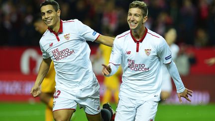 Luciano Vietto (à droite) et Wissam Ben Yedder, tous deux buteurs (CRISTINA QUICLER / AFP)