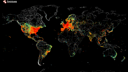 Cette carte r&eacute;alis&eacute;e par l'Am&eacute;ricain John Matherly montre la densit&eacute; des appareils connect&eacute;s &agrave; internet dans le monde. (JOHN MATHERLY / SHODAN)