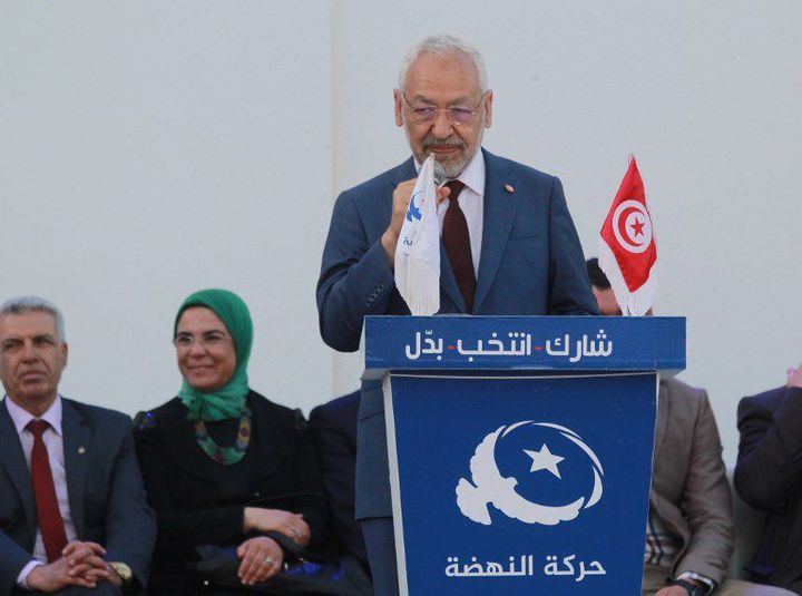 Le leader d'Ennahdha, Rached Ghannouchi, lors d'un meeting de son parti à Sfax (centre-est de la Tunisie) le 28 avril 2018. (AFP - Houssem Zouari / Anadolu Agency )