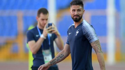 Olivier Giroud participe à un entraînement de l'équipe de France, le 29 juin 2018, à Kazan (Russie). (SPUTNIK / AFP)