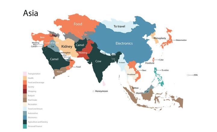 Une carte des requêtes les plus fréquentes sur Google au Moyen-Orient et en Asie  (Fixr)