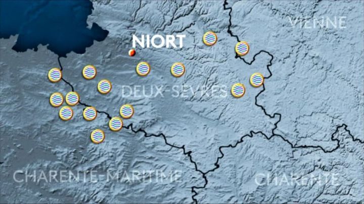 Carte des projets d'implantation des "Bassines" dans le département des Deux-Sèvres.  (FRANCE TELEVISIONS)