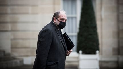 Eric Dupond-Moretti quitte le&nbsp;palais de l'Elysée (Paris), le 27 janvier 2021. (ARTHUR NICHOLAS ORCHARD / HANS LUCAS / AFP)