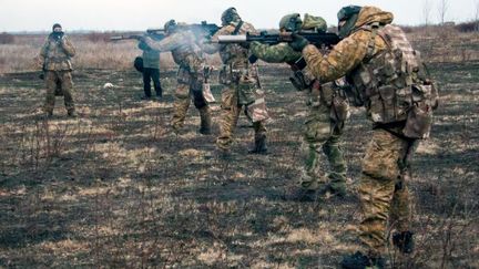 Des soldats ukrainiens s'entra&icirc;nent pr&egrave;s de&nbsp;Kharkov (Ukraine), le 12 novembre 2014.&nbsp; (SOFIA BOBOK / AFP)