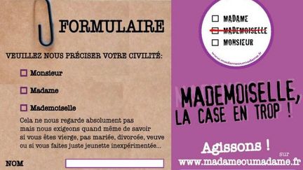 Affiche de la campagne "Mademoiselle, la case en trop", par Osez le f&eacute;minisme et les Chiennes de garde. (FTVI)