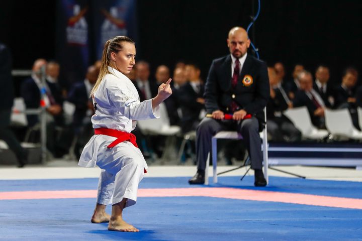 Alexandra Feracci lors des finales des championnats du monde de karaté à Madrid, le 10 novembre 2018. (OSCAR BARROSO / SPAINDPPI / AFP)