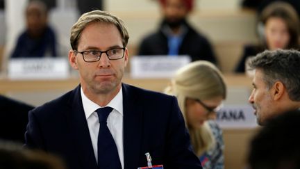 Tobias Ellwood, membre du Parlement britannique, assiste à une&nbsp;réunion des Nations Unies à Genève (Suisse), le 21 octobre 2016. (DENIS BALIBOUSE / REUTERS)